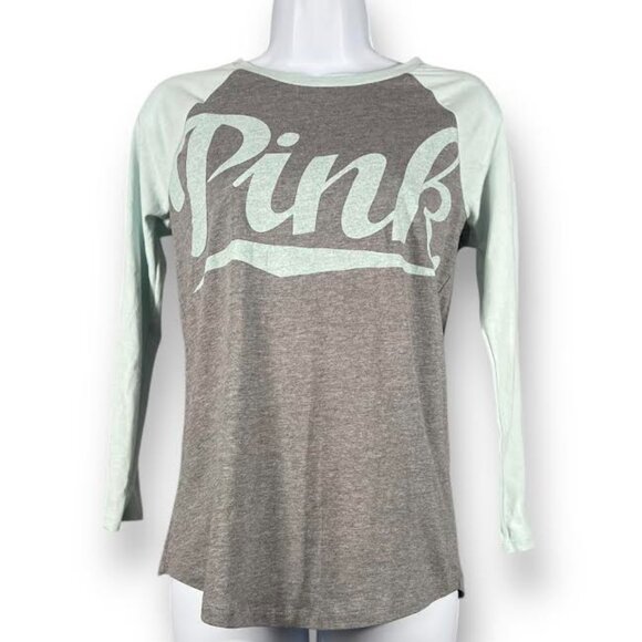 PINK Victoria's Secret Tops - Victoria's Secret PINK T-Shirt Women's XS Mint Green/Gray Raglan Sleeve …